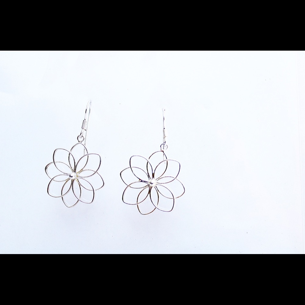 (REAL SILVER) Flower Drop Earrings